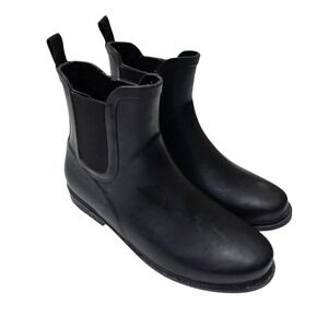 J.Crew Rain Boots Women 9 Black Chelsea Ankle Waterproof Rubber Matte Pull On
